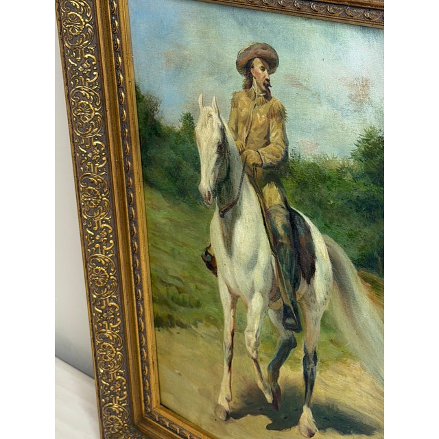 Oil Portrait Painting Wild West Buffalo Bill William Frederick Cody on Grey Horse After Rosa Bonheur For Sale - Image 4 of 11