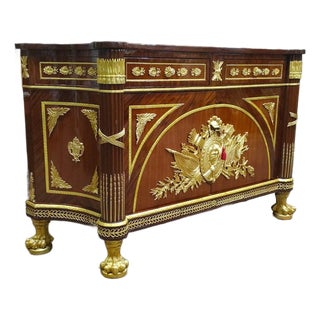 1960s French Empire Style Ormolu-Mounted Commode with Marble Top Neoclassical Luxury Chest For Sale
