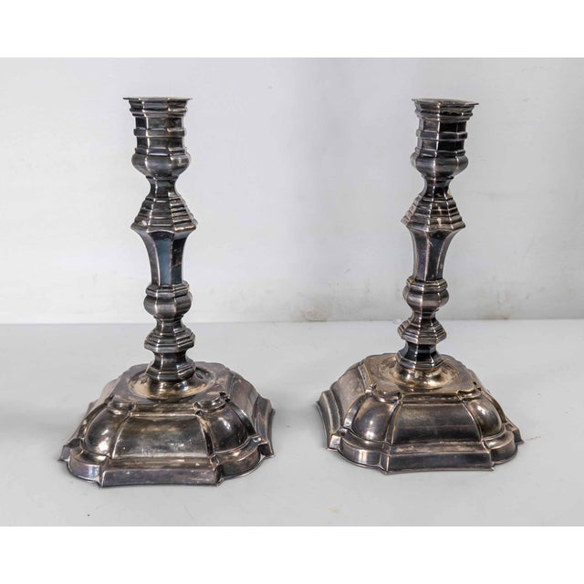 Metal 20th Century Pair of Danish Silverplate Candlesticks in Georgian Style by Hans Jensen For Sale - Image 7 of 17