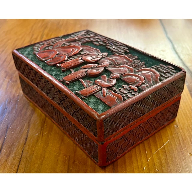Red Antique 19th Century Chinese Carved Red Cinnabar Lacquer Table Box For Sale - Image 8 of 18
