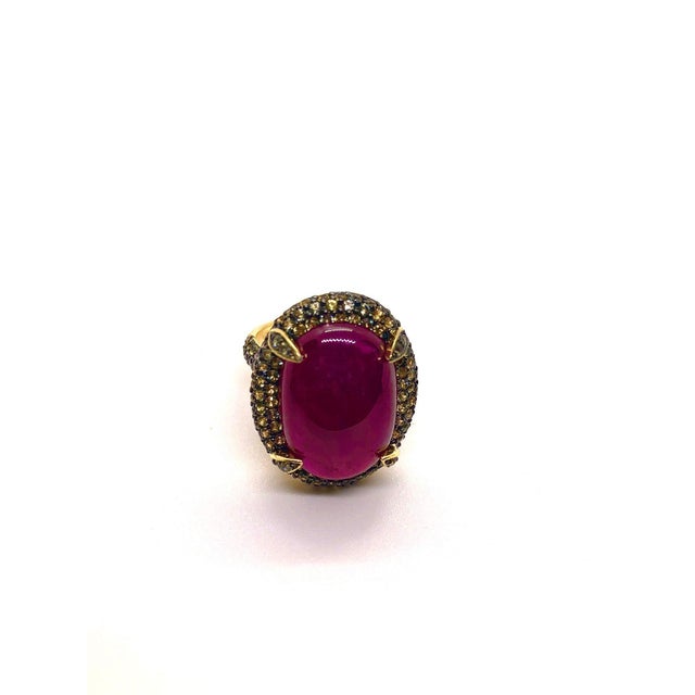 Gemstone Bochic “Orient” Vintage Ruby & Yellow Sapphire Ring Set In 18 K Gold & Silver For Sale - Image 7 of 12