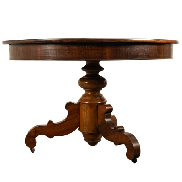 French Antique Round Carved French Empire Walnut Pedestal Dining Center Table 1850 For Sale - Image 3 of 8