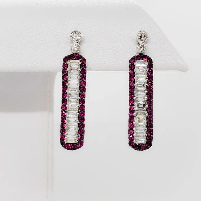 Early 21st Century Estate Diamond and Ruby Dangle Earrings in 18k White Gold - A Pair For Sale - Image 5 of 6