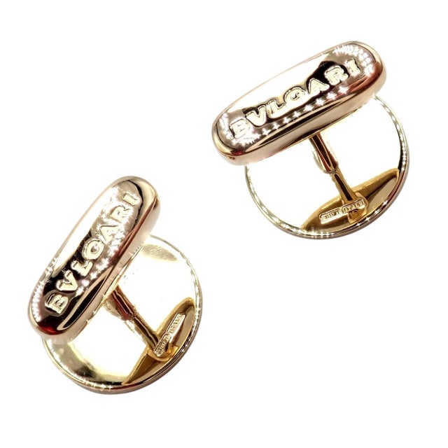 Early 21st Century Bulgari Yellow Gold Diamond Classic Round Cufflinks, A Pair For Sale - Image 5 of 11