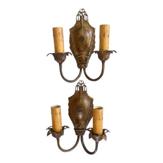 1930s Bronze Art Deco Wall Sconces - a Pair For Sale