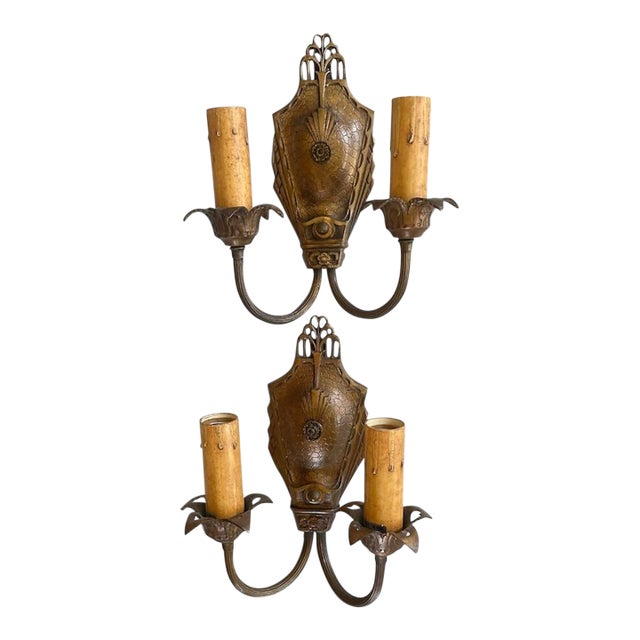 1930s Bronze Art Deco Wall Sconces - a Pair For Sale