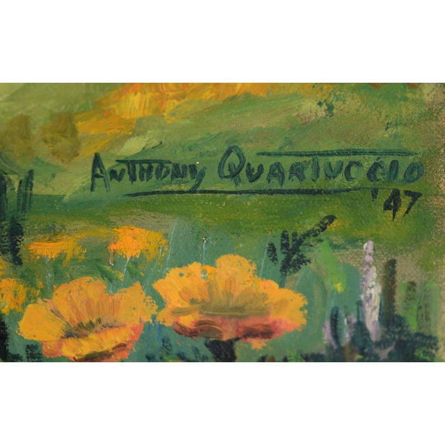 Textile Mid Century Oil Landscape of Santa Clara Valley Before Silicon Valley by Anthony Quartuccio For Sale - Image 7 of 9