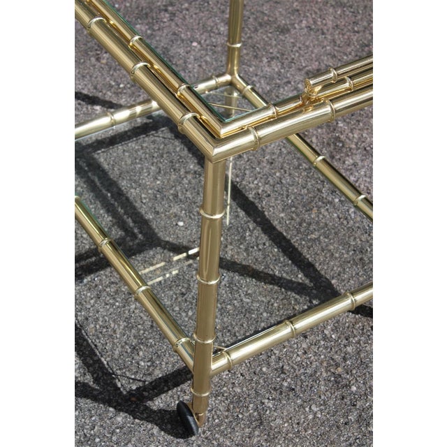 Gold Brass and Bamboo Cane-Shaped Food Trolley, Italy, 1970s For Sale - Image 8 of 13