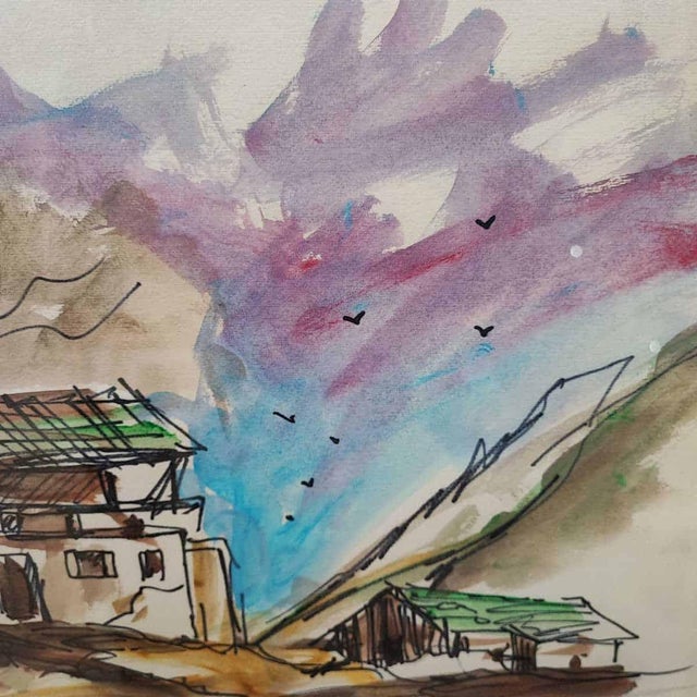 Contemporary After Romano Mussolini, Mountain Farmhouse with Stable, 2001, Mixed Media For Sale - Image 3 of 14