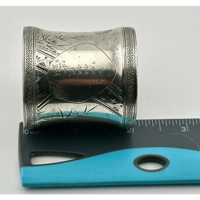 1880s Antique Victorian Hand Engraved Stering Silver Napkin Ring With Wild Turkeys in Flight for "Hattie" For Sale - Image 16 of 17