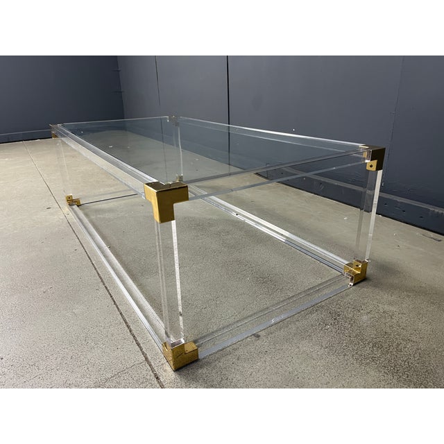 Gold Brass and Acrylic Glass Coffee Table by Charles Hollis Jones, 1970s For Sale - Image 8 of 12