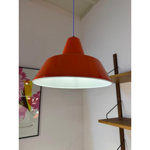 Industrial Hanging Lamp in Orange-Red Enamel by Louis Poulsen For Sale - Image 3 of 11