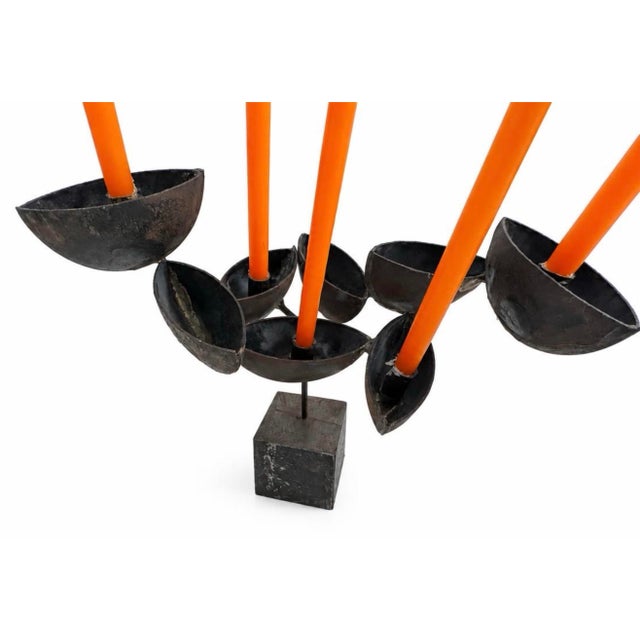 60s Artisan Made Mid Century Brutalist 8 Abstract Petals / 5 Candle Holder Danish Modern Candelabra For Sale In Tampa - Image 6 of 11