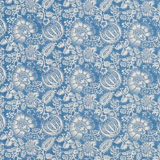 Schumacher Pomegranate Print Fabric in Indigo For Sale