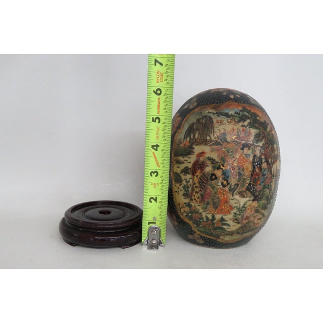 Satsuma Style Hand Painted Porcelain Egg 2pc Including Wood Display Stand 5062b For Sale - Image 11 of 13