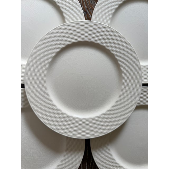 1970s Pagnossin Ironstone Basket Weave Plates 8.25 Inch White Italian Dinnerware Treviso - Set of 6 For Sale - Image 4 of 11