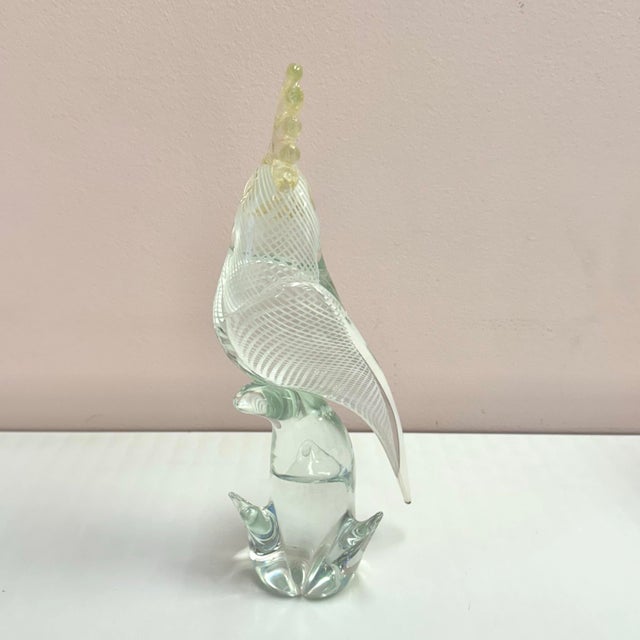 Italian Vintage Murano Glass Cockatoo Sculpture Signed For Sale - Image 3 of 8