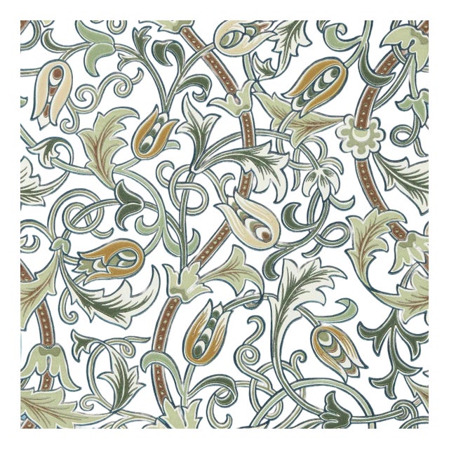 Morris & Co. Scrolling Tulip Wallpaper in Woad/Thyme For Sale