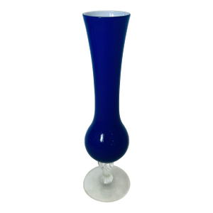 Cobalt Blue Glass Bud Vase W/Clear Swirl Stem