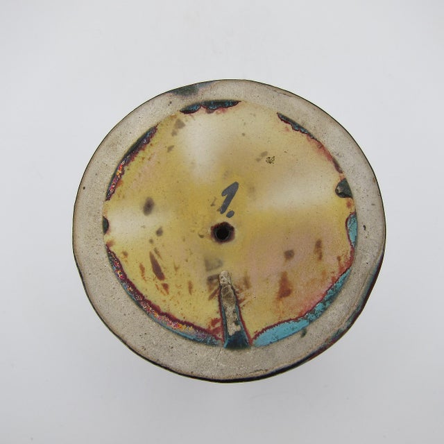 Antique Red Metallic Lustre Art Pottery Candle Holder With Gold and Blue Accents For Sale - Image 12 of 12