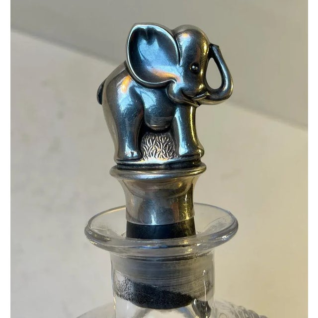 Art Deco Crystal Decanter with Silver Elephant Stopper, 1930s For Sale - Image 3 of 6