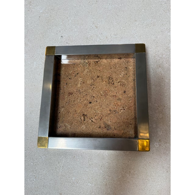 Vintage Cork and Metal Tray With Brass Corner Accents For Sale In Los Angeles - Image 6 of 7