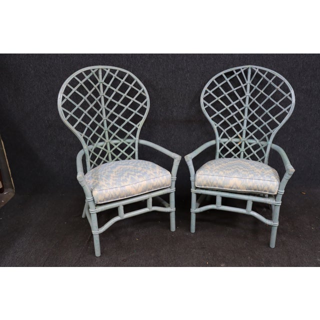 Blue Faux Rattan Peacock Armchairs For Sale - Image 8 of 8