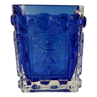 Cobalt Blue Pressed Glass Vase by Josef Schott for Smålandshyttan, Sweden, 1960s For Sale