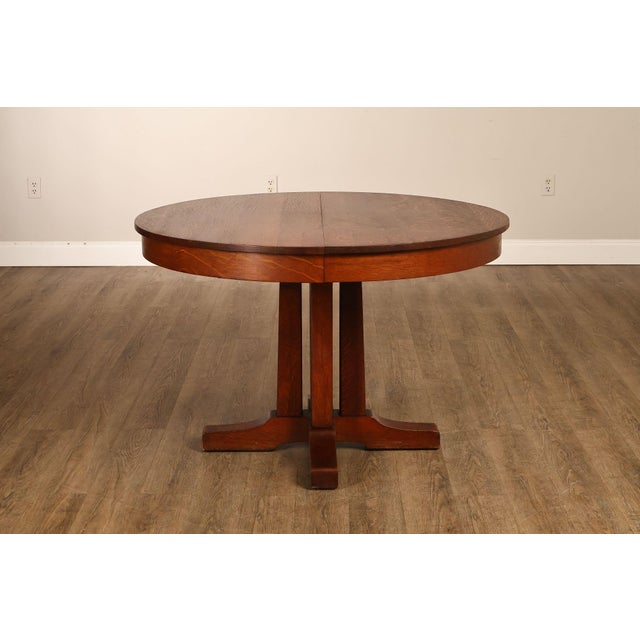 Antique L. & J.G. Stickley No. 716 Mission Oak Shoe Foot Round Dining Table For Sale - Image 15 of 18