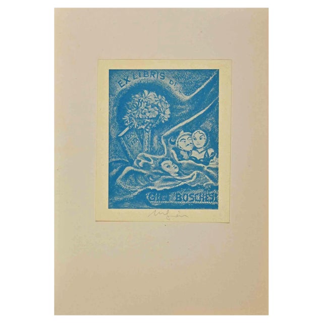 Ex Libris Gigi Boschesi, Woodcut, Mid-20th Century For Sale