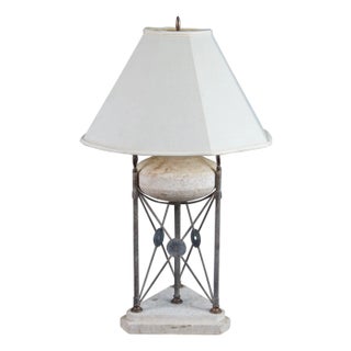 Vintage Neoclassical Directoire Style Travertine Stone & Iron Buffet Table Lamp For Sale