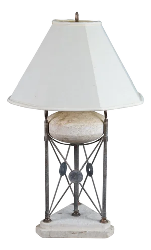 Vintage Neoclassical Directoire Style Travertine Stone & Iron Buffet Table Lamp