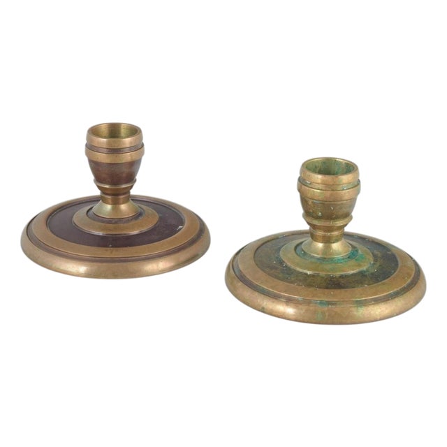 Art Deco Brass Candlesticks from CAWA, Denmark, 1940s, Set of 2 For Sale
