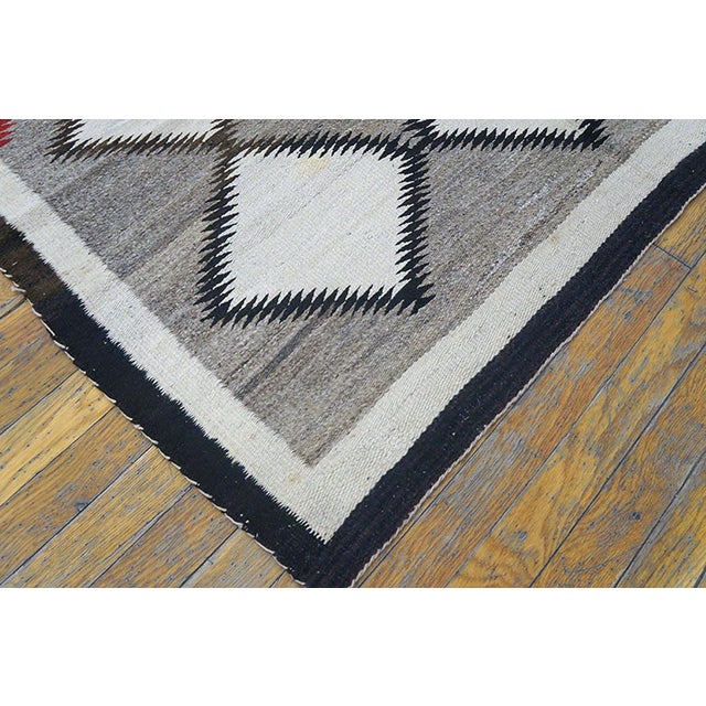 1930s Grey Triangles Antique American Navajo Rug 4' X 6' 10" Flatweave Wool Carpet For Sale In New York - Image 6 of 7