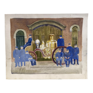 New York Fire Brigade Original Watercolor Painting Americana