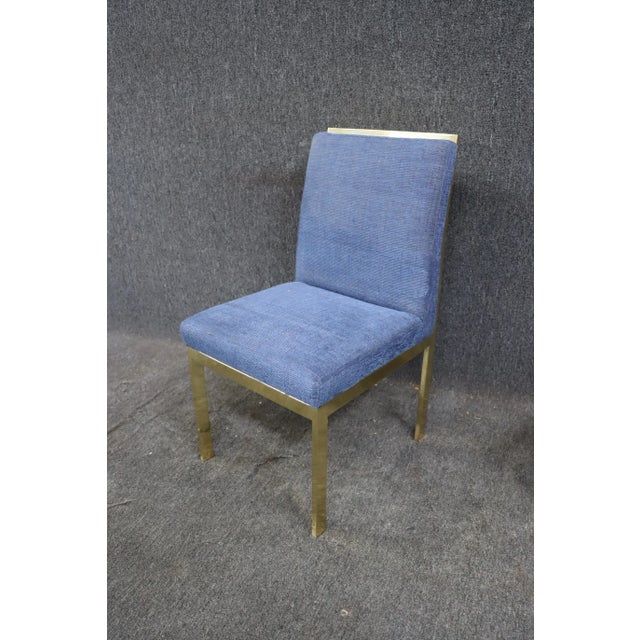 Mid Century Blue & Brass Side Chairs For Sale - Image 10 of 11