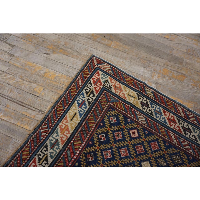 1890s Blue Navy Geometric Tribal Antique Caucasian Shirvan Rug ( 3'4" X 4'2" Handknotted Wool Carpet For Sale In New York - Image 6 of 9