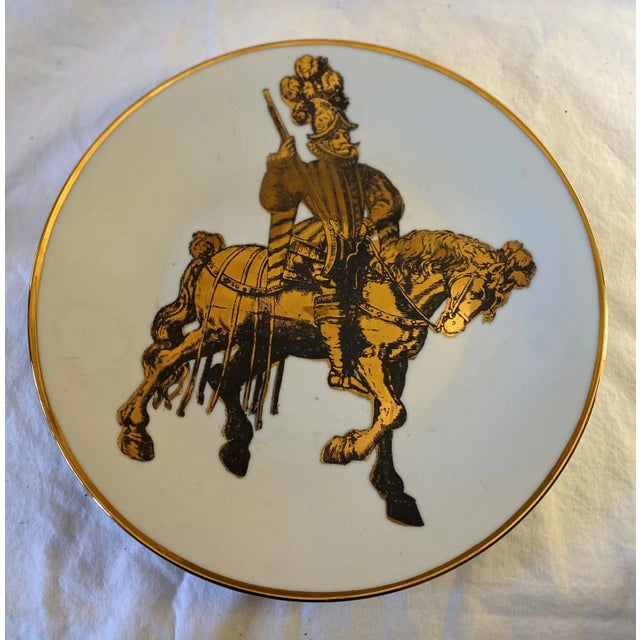 Gold China Plate on Stand Golden Horse Design For Sale - Image 8 of 12