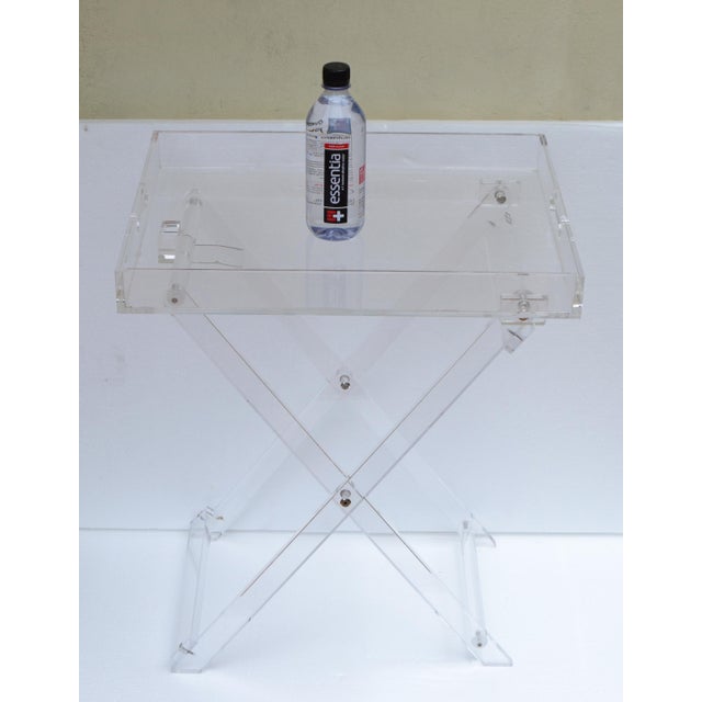 Charles Hollis Jones 1980s Boho Chic Lucite Folding Tray Table X Stretchers Mid-Century Modern American For Sale - Image 4 of 18