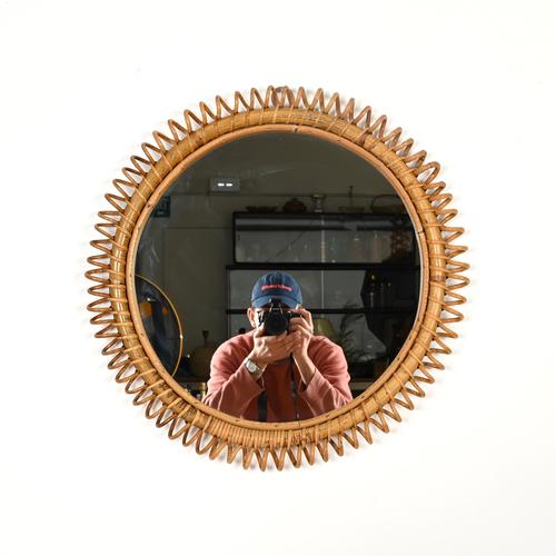 Large Vintage Round Mirror in Rattan and Wicker by Franco Albini, 1960s For Sale - Image 6 of 13