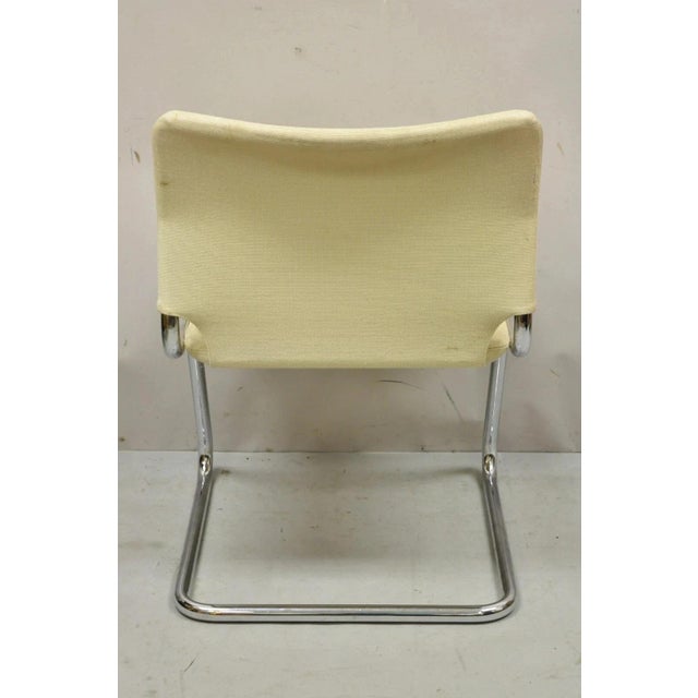 Beige Mid Century Modern Milo Baughman Style Tubular Chrome Cantilever Side Chair For Sale - Image 8 of 12