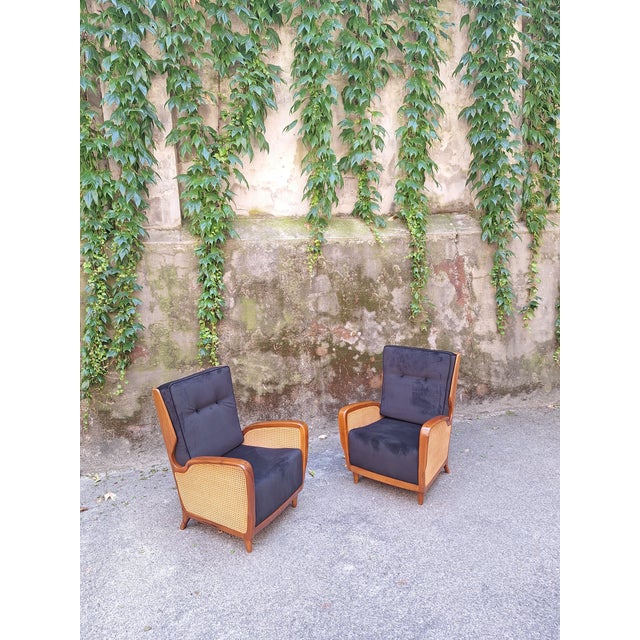 Armchairs Model 489 in Blue Velvet by Gio Ponti for Cassina, 1950s, Set of 2 For Sale - Image 11 of 18