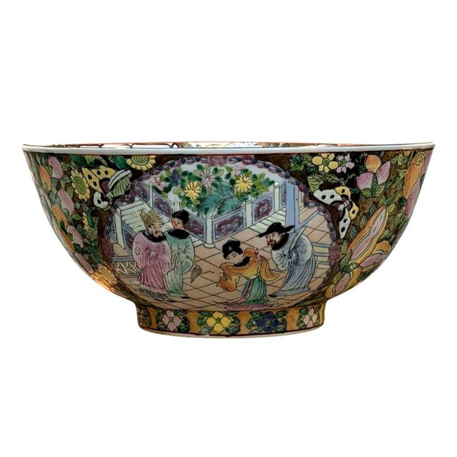 Vintage Chinese Famille Rose Medallion Porcelain Punch Bowl 10" Chinoiserie For Sale - Image 9 of 14