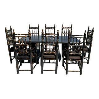 Large Rustic Custom Steel and Wood Dining Set - 9 Pieces For Sale