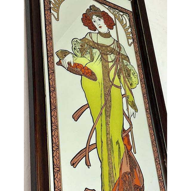 Wood Art Nouveau Mucha Autumn Picture Mirror, 1970s For Sale - Image 7 of 18