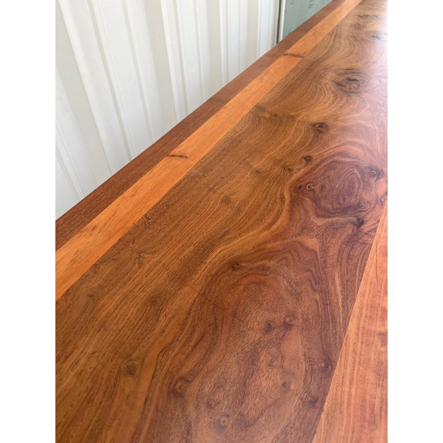 1980s Vintage Walnut and Cherry Bench- 7 Foot Long For Sale - Image 4 of 12