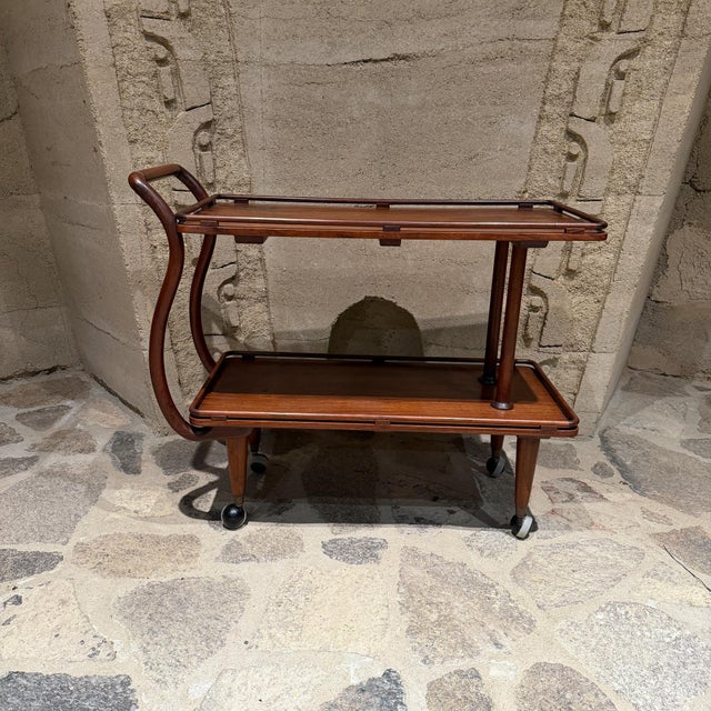 Wood Art Nouveau Solid Wood Service Table Cart Mid Century Modern Dry Bar For Sale - Image 7 of 10