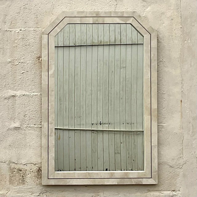 Late 20th Century Vintage Coastal Tessellated Stone Notched Corner Mirror For Sale - Image 5 of 6