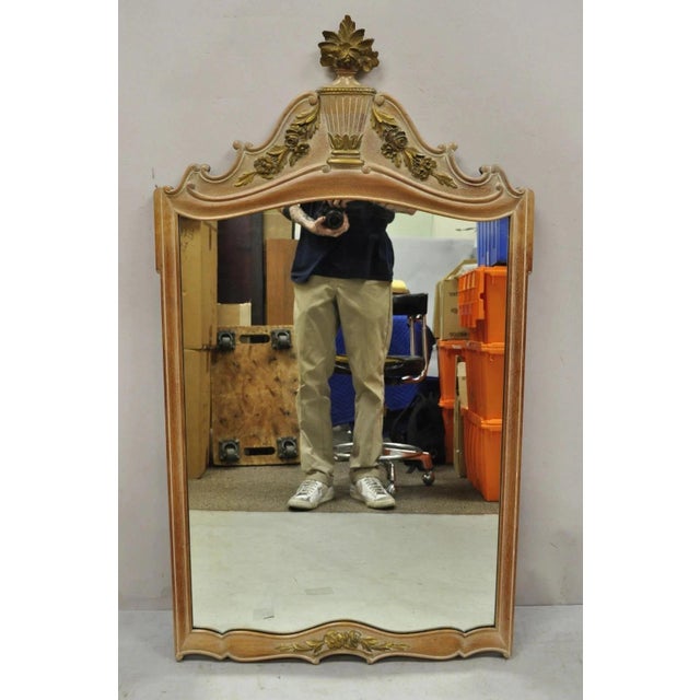 Vintage French Country Provincial Louis XV Style Carved Wood Urn Wall Mirror For Sale - Image 12 of 12