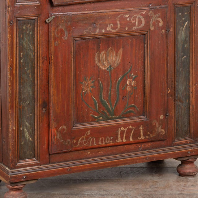 Original Hand Painted Swedish Pine Two Door Cupboard Cabinet Dated 1771 For Sale - Image 10 of 13